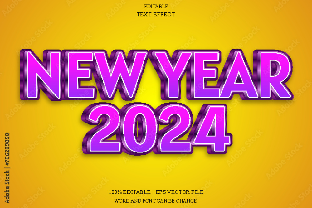 New Year 2024 Editable Text Effect Emboss Gradient Style