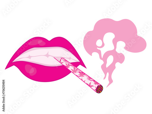 Konstfotografi Sexy pink lips with a cigarette or joint