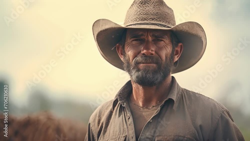 A farmer with a musty, earthy body odor from working in the fields and handling crops. photo