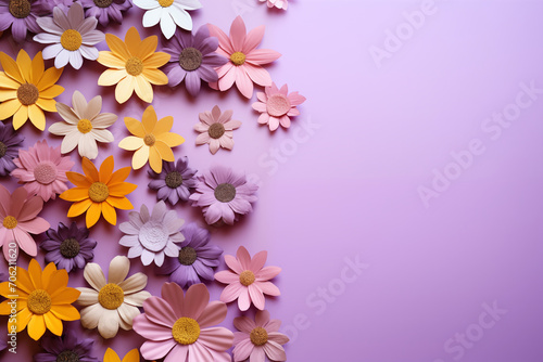 Beautiful flowers on lilac background. Card for Easter, Women's Day, Mother's Day, Valentine's Day with a place for text.