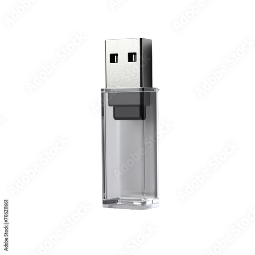 Gray usb memory stick with information storage isolated on transparent background