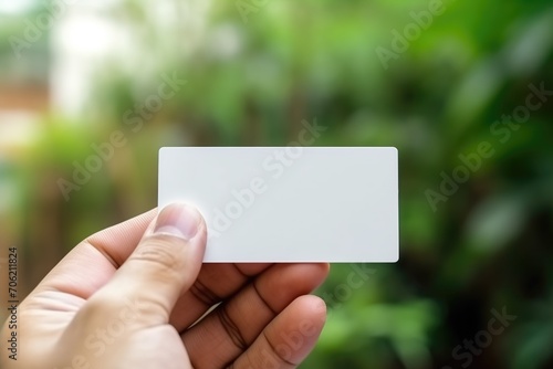 a person holding a small business card mockup. plain white card