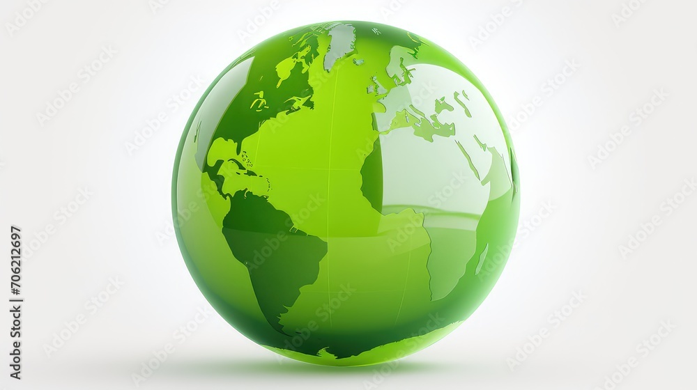 Green Earth day, earth on white background