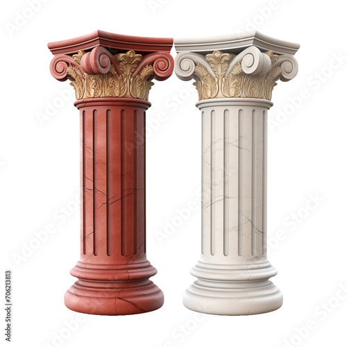 Greek column arc with a classic double color scheme isolated on transparent background