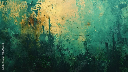  a painting of green, yellow, and yellow paint on a green, yellow, yellow, and black background.