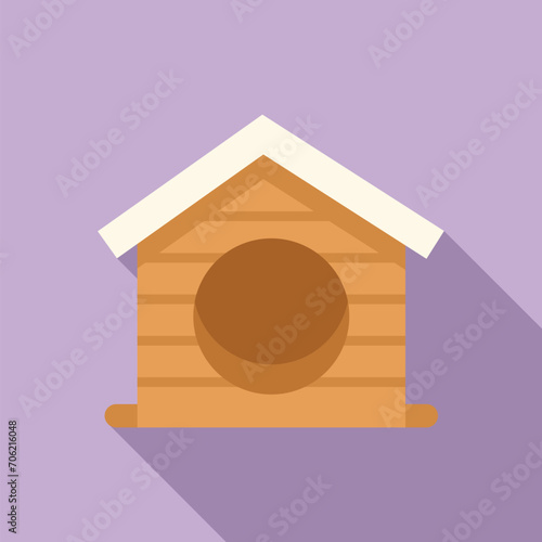 Round enter dog kennel icon flat vector. Wooden design. Dwelling outdoor