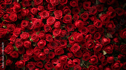 Natural red roses background, flowers wall. Valentine's Day concept.  © Nim