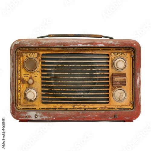 Vintage Retro Radio with Weathered Texture Isolated on White Background