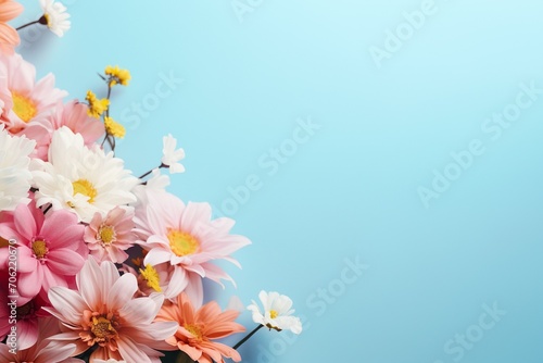 composition of colorful blooms with copy space minimalist theme background generative ai © Tayyaba