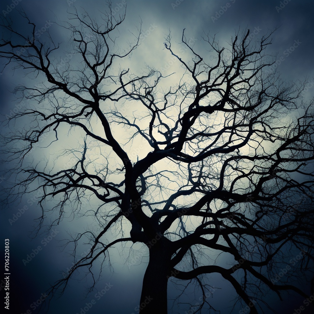 Background with scary old tree on dark foggy sky. Background with scary old tree on dark foggy sky.