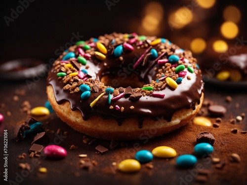Glazed doughnut, famous dessert in cinematic, studio lighting and background, food photography