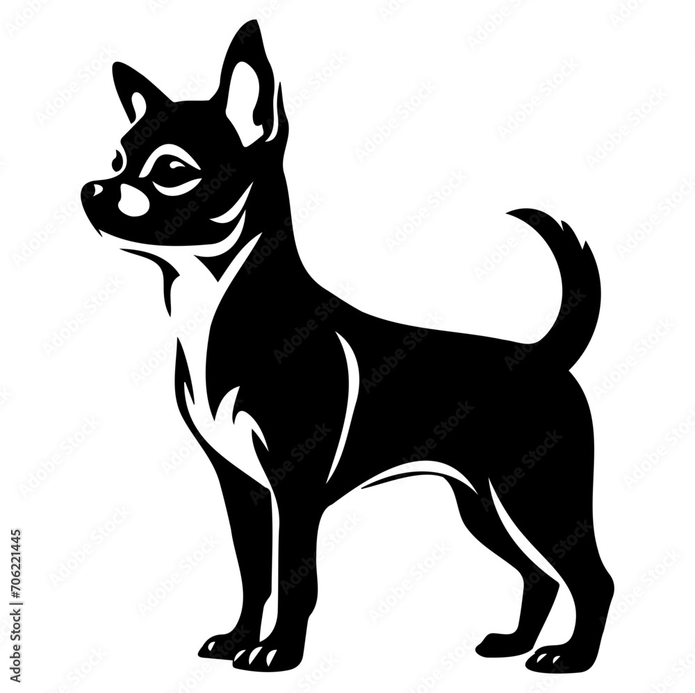 Standing Chihuahua dog, Chihuahua Dog monochrome clip art. Vector illustration