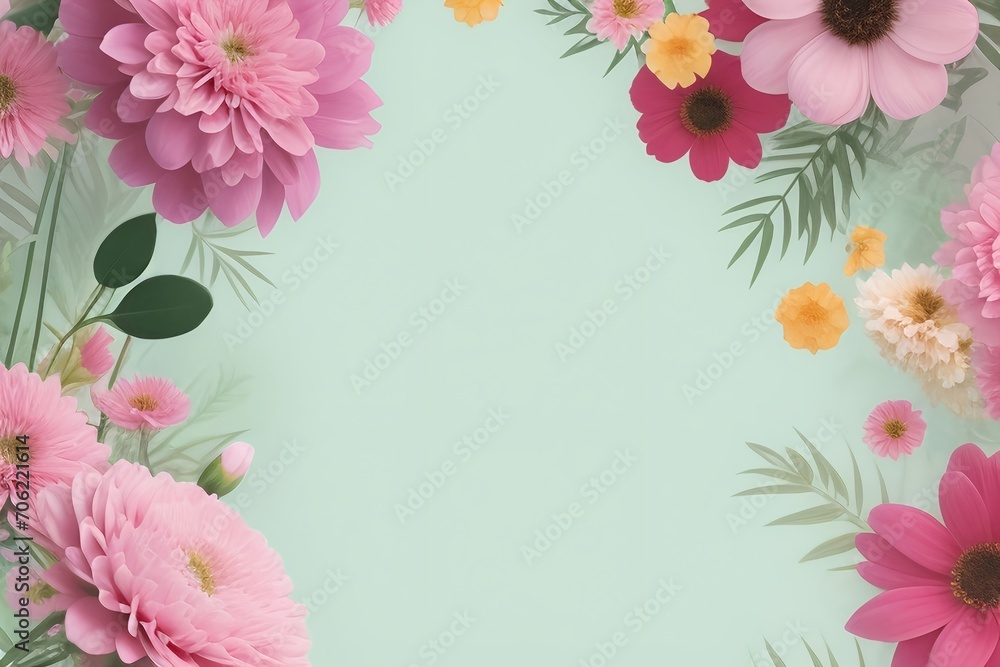 Aesthetic flowers border design, floral design, background, watercolour design, middle space, pastel color
