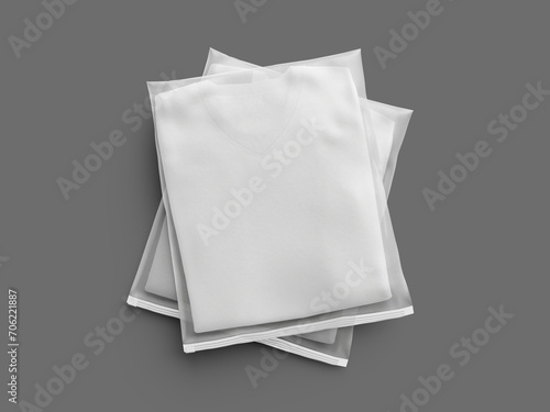 Flat Lay White Blank Zip Bag 3D Mockup with T-Shirt Inside photo