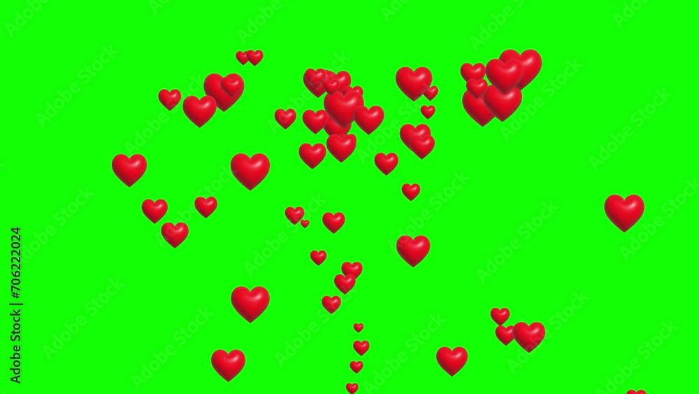 Red hearts fountain motion graphics with green screen background Red hearts fountain motion graphics with green screen background