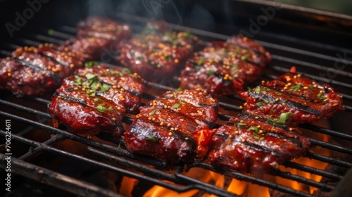 Grilled Meat with Spices on Barbecue