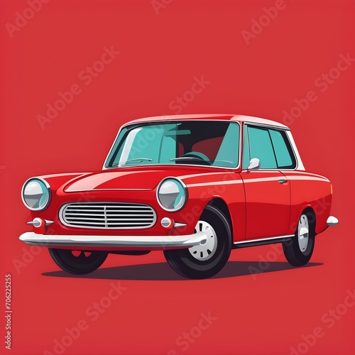 red retro car with red background
