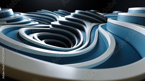  a close up of a blue and white object with a black background and a black background with a blue and white design.