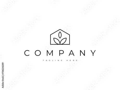 minimal nature house line logo design