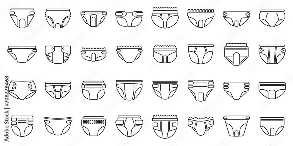 Adult diaper icons set outline vector. Layer sanitary. Pad mattress Adult diaper icons set outline vector. Layer sanitary. Pad mattress