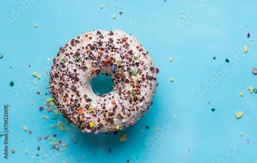Donut on blue background