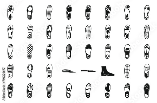 Orthopedic insoles icons set simple vector. Footwear insole. Sole support photo