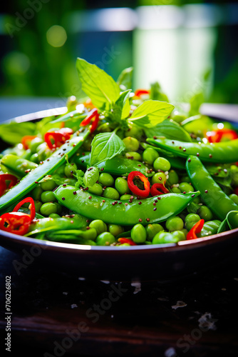 Delicious Green Peas Salad with Chiki Pepper and Herbs