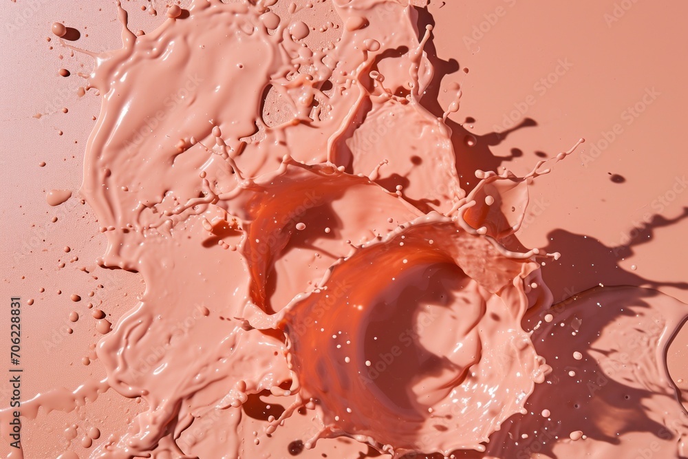 a close up of a liquid splashing on top of a pink surface with drops of water on the surface. a close up of a liquid splashing on top of a pink surface with drops of water on the surface.