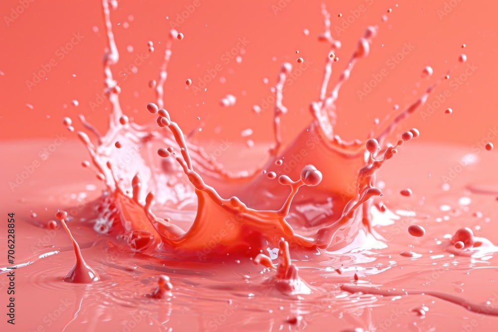 a close up of a liquid splashing on a pink surface with drops of water on the bottom of the splash. a close up of a liquid splashing on a pink surface with drops of water on the bottom of the splash.