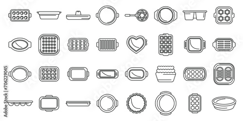 Bakeware icons set outline vector. Mold silicon. Muffin tray cake
