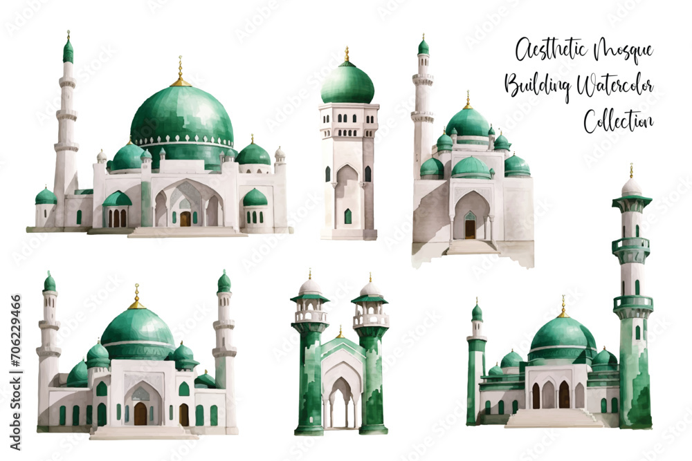 Aesthetic Green Mosque Illustration Collection