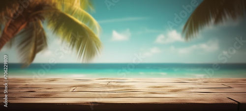 Table background of free space and beach landscape