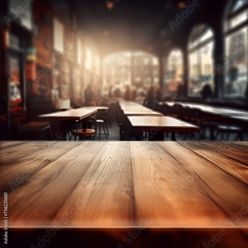 Desk of free space and blurred background of bar