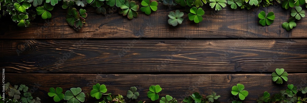 rustic wooden background with a Saint Patrick's Day theme and many wooden slats with shamrock leaves rustic wooden background with a Saint Patrick's Day theme and many wooden slats with shamrock leaves