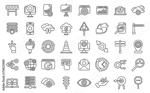 Traffic management icons set outline vector. Social audit. Web light network