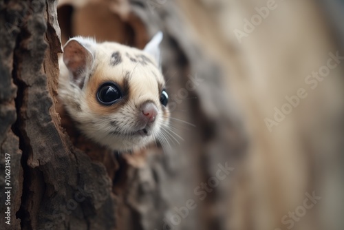 profile of flying squirrel guarding tree hole © primopiano