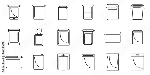 Hermetic bag icons set outline vector. Air bag sealed. Pack conserved