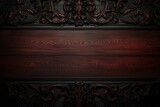 Blood-Red and Black Wood Panel Wall Decorated With a Filigree Pattern Background