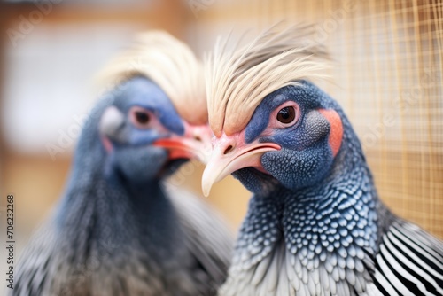 close-up of guinea fowls grooming each other photo