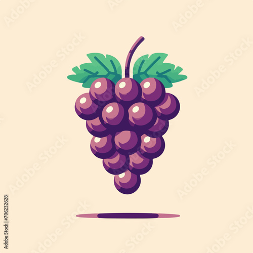 Bunch of wine grapes with leaf flat purple vector icon for food apps and websites