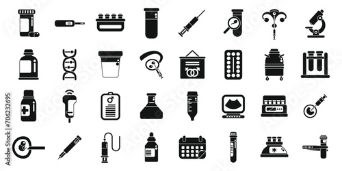 Artificial insemination icons set simple vector. Fertility process. Vitro embryo pregnant