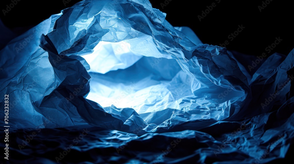  a very large blue piece of paper that looks like it has a hole in the middle of it that looks like an iceberg.