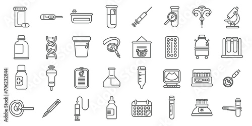 Artificial insemination icons set outline vector. Fertility process. Vitro embryo pregnant