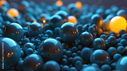  a bunch of balls that are sitting in the middle of a pile of blue and yellow balls in the middle of a pile of blue and yellow balls.