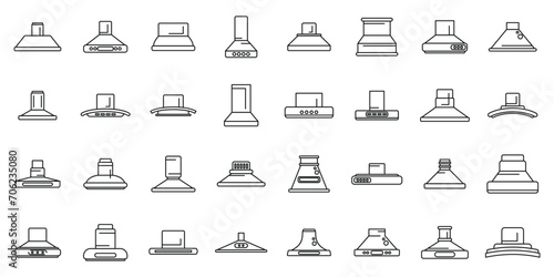 Kitchen hood icons set outline vector. Chimney vent air. Cooking house