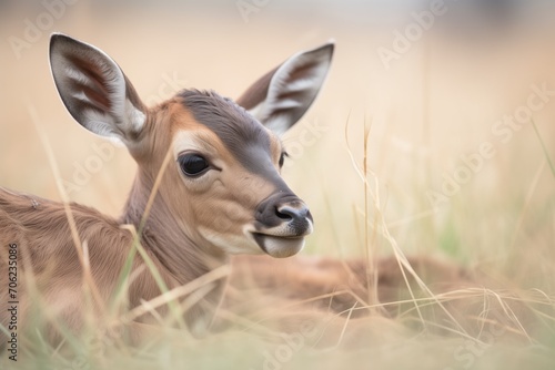 roan antelope calf lying in the grass