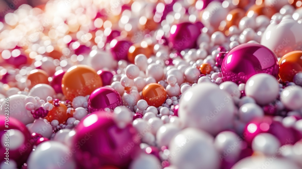 a bunch of balls that are in some kind of pink and white color scheme with some orange and white balls in the middle of the picture. a bunch of balls that are in some kind of pink and white color scheme with some orange and white balls in the middle of the picture.