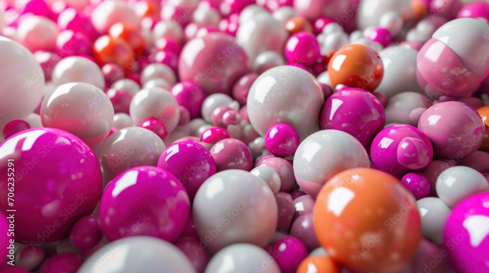 a bunch of balloons that are pink and white with orange and white dots on them and some of the balloons are pink and white with orange dots on them. a bunch of balloons that are pink and white with orange and white dots on them and some of the balloons are pink and white with orange dots on them.