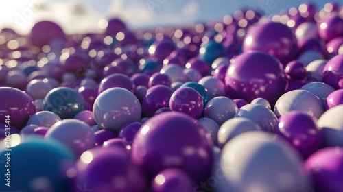  a bunch of purple and white balloons in a field of purple and white balloons in a field of blue and white balloons.