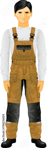 Man builder overalls icon cartoon vector. Construction worker. Gal work gear